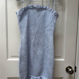 Strapless Smocked Light Blue Summer Dress